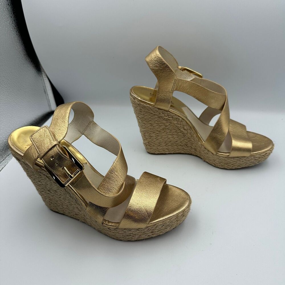MICHAEL Michael Kors Gold Jute Espadrille Wedges 9M ST14L
